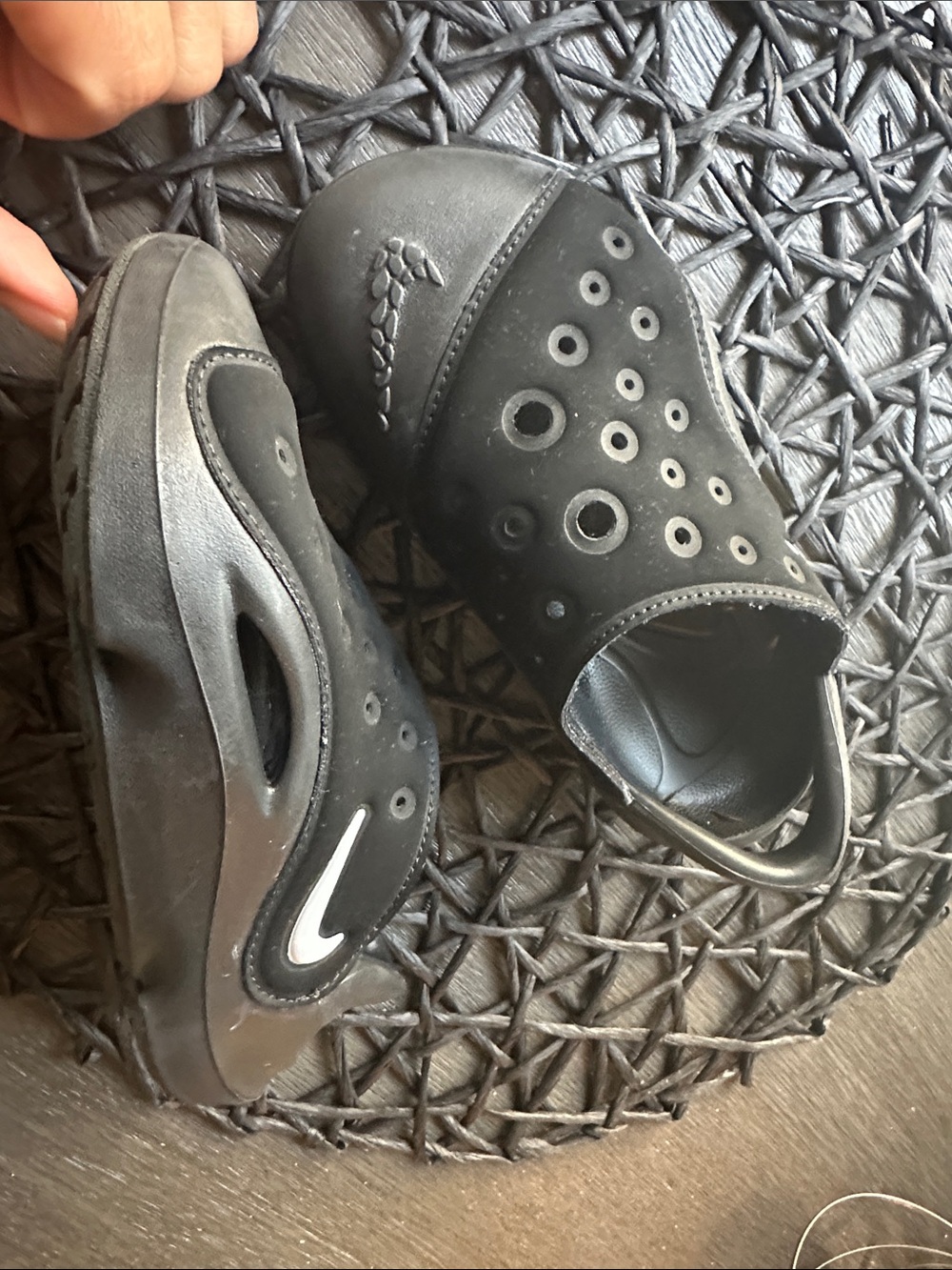 Nike Kids Black Slip-On Perforated Sandals with White Swoosh